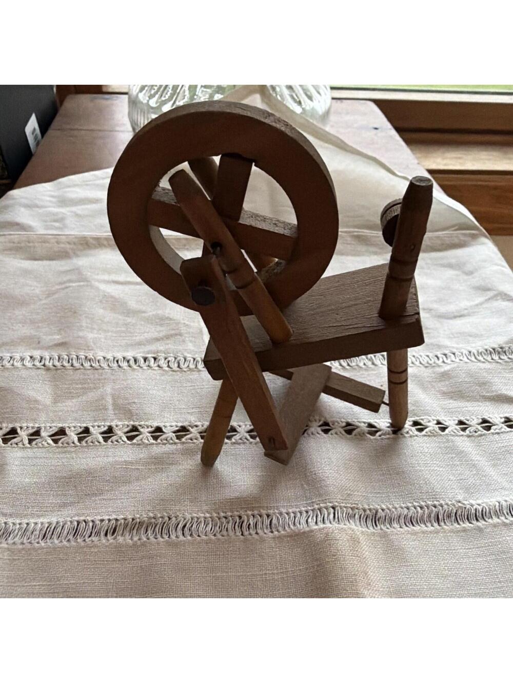 Wooden Spinning Wheel - Vintage Dollhouse Miniature 4.5” Ht Primitive - Picture 2 of 6
